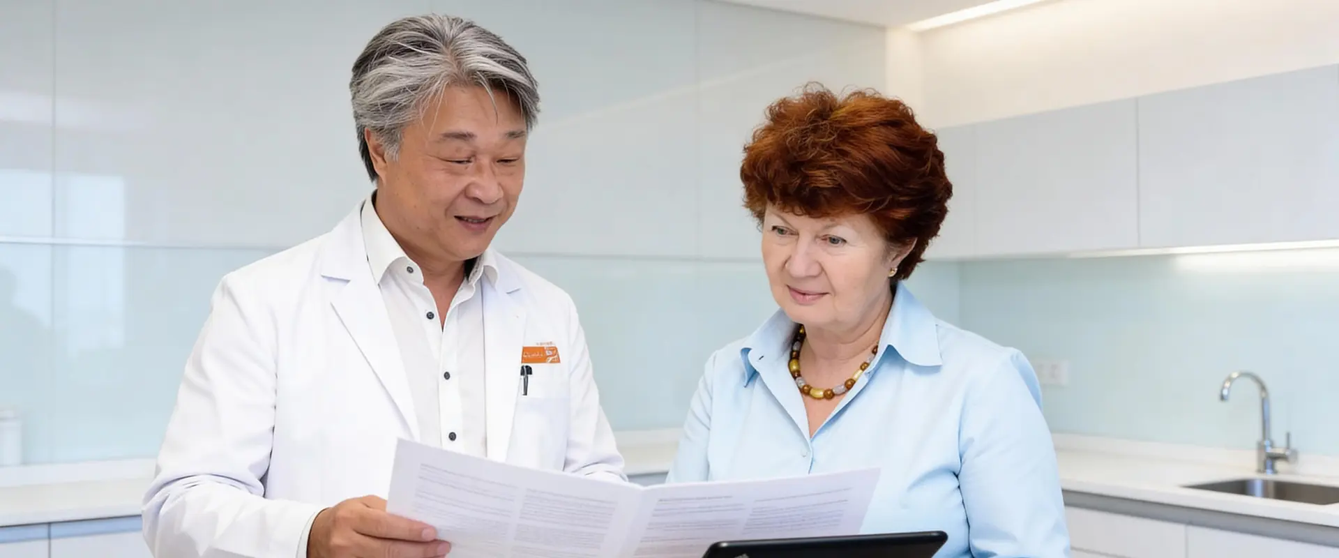 Dr Renaud Bollens and a colleague reviewing clinical notes